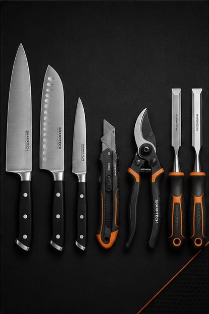 Set of professional cutting tools for commercial sharpening service
