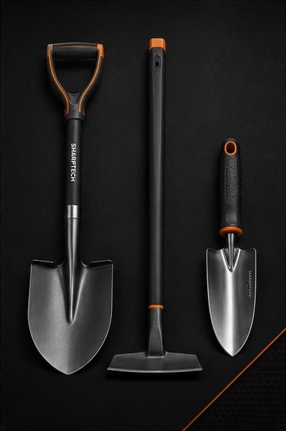 Garden hand tools and pruning shears ready for sharpening